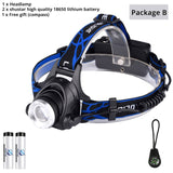 6000 lumen waterproof portable head lamp (18650 battery life)