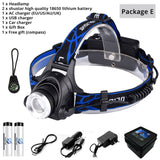 6000 lumen waterproof portable head lamp (18650 battery life)